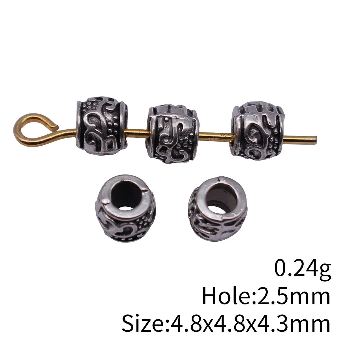 4.8x4.8x4.3mm 0.24g Antique Silver Zinc Alloy Vine Texture Spacer Beads for DIY Bracelet and Necklace Making
