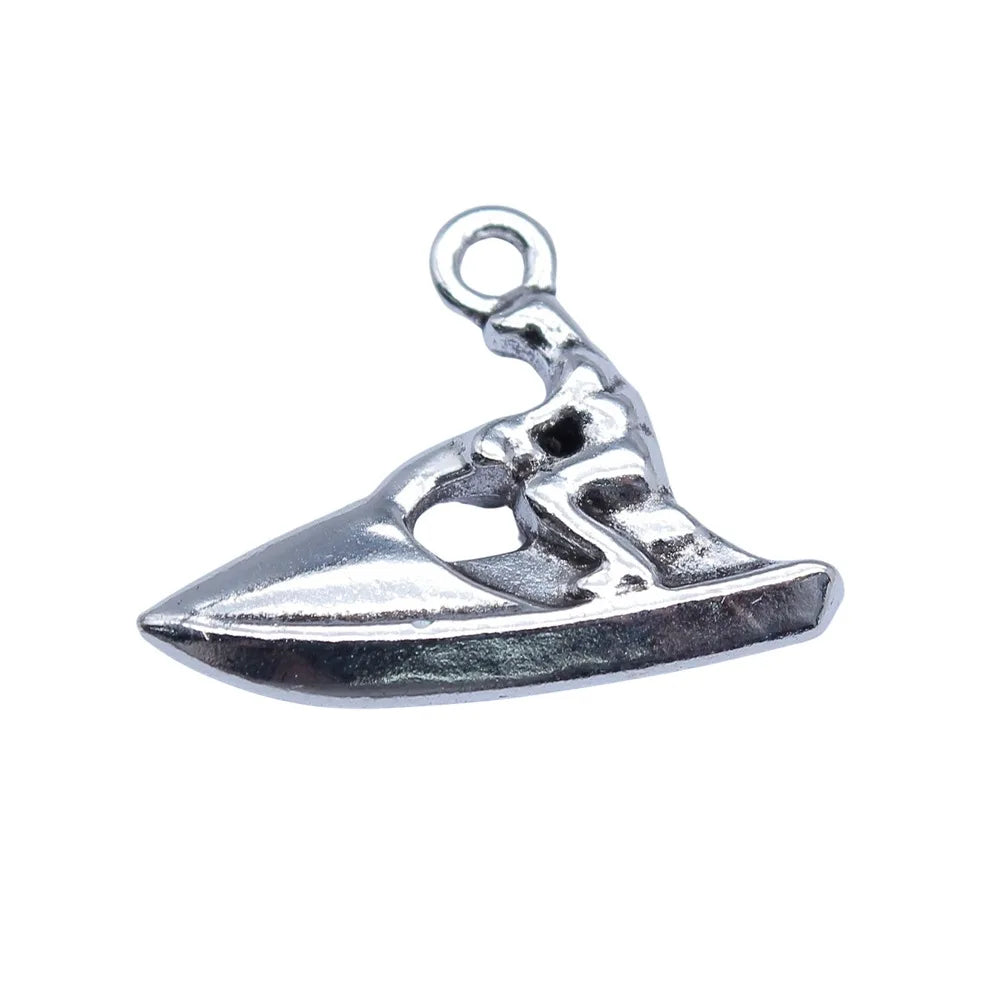 18x24mm 2.7g Antique Silver Zinc Alloy Jet Ski Charm Pendant for DIY Sport Theme Jewelry Making