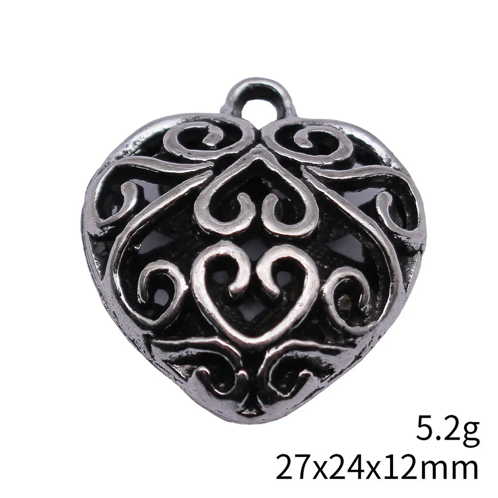 27x24x12mm 5.2g Antique Silver Zinc Alloy Floral Heart Hollow Charm Pendant for DIY Necklace Bracelet Making