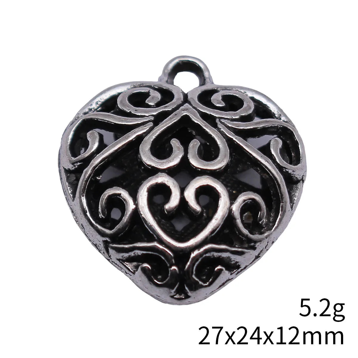 27x24x12mm 5.2g Antique Silver Zinc Alloy Floral Heart Hollow Charm Pendant for DIY Necklace Bracelet Making