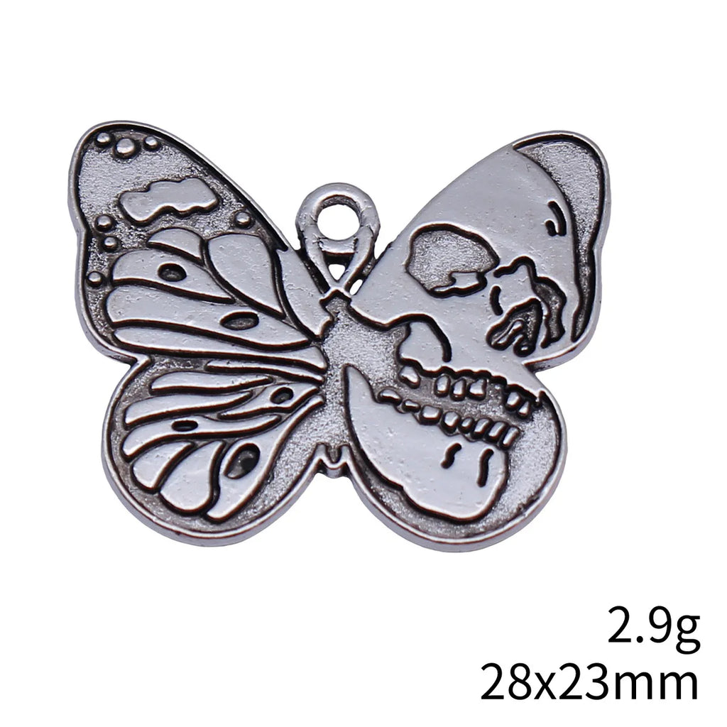 28x23mm 2.9g Antique Silver Zinc Alloy Skull Butterfly Charm Pendant for DIY Necklace Bracelet Jewelry