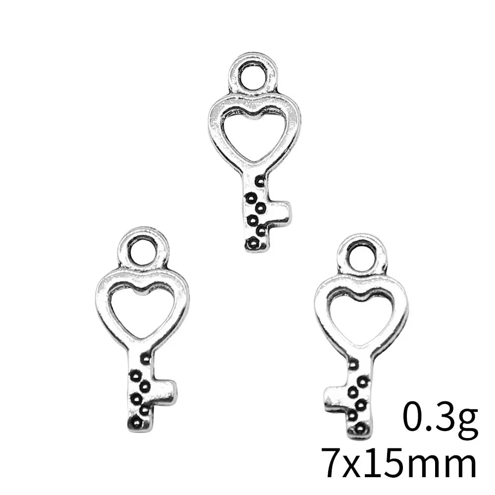7x15mm 0.3g Antique Silver Zinc Alloy Key Charm Pendant for DIY Necklace Bracelet Jewelry Making