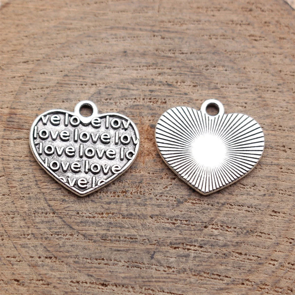 16x15mm 0.95g Antique Silver Zinc Alloy LOVE Heart Charm Pendant for DIY Necklace Bracelet Making
