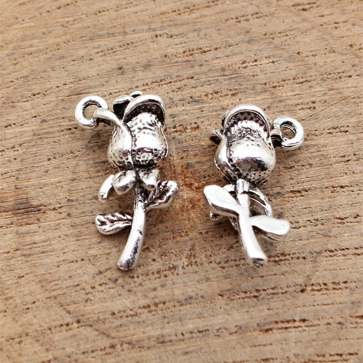 17x9.3x6.3mm 1.6g Antique Silver Zinc Alloy Rose Flower Charm Pendant for DIY Necklace Bracelet Making
