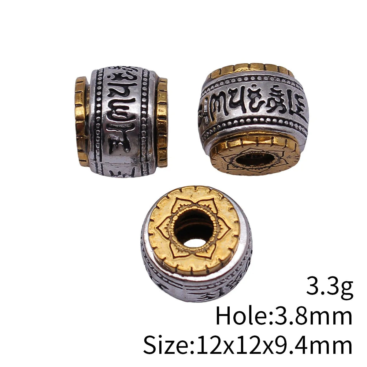 12x12x9.4mm 3.3g Antique Silver and Antique Gold Zinc Alloy Six-Word Mantra Spacer Beads for Bracelet Making