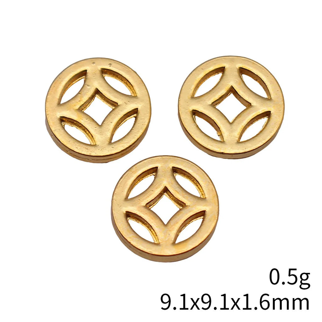 9.1x9.1x1.6mm 0.5g Bright Gold Tone Zinc Alloy Chinese Coin Symbol Charm Pendant for DIY Jewelry Making