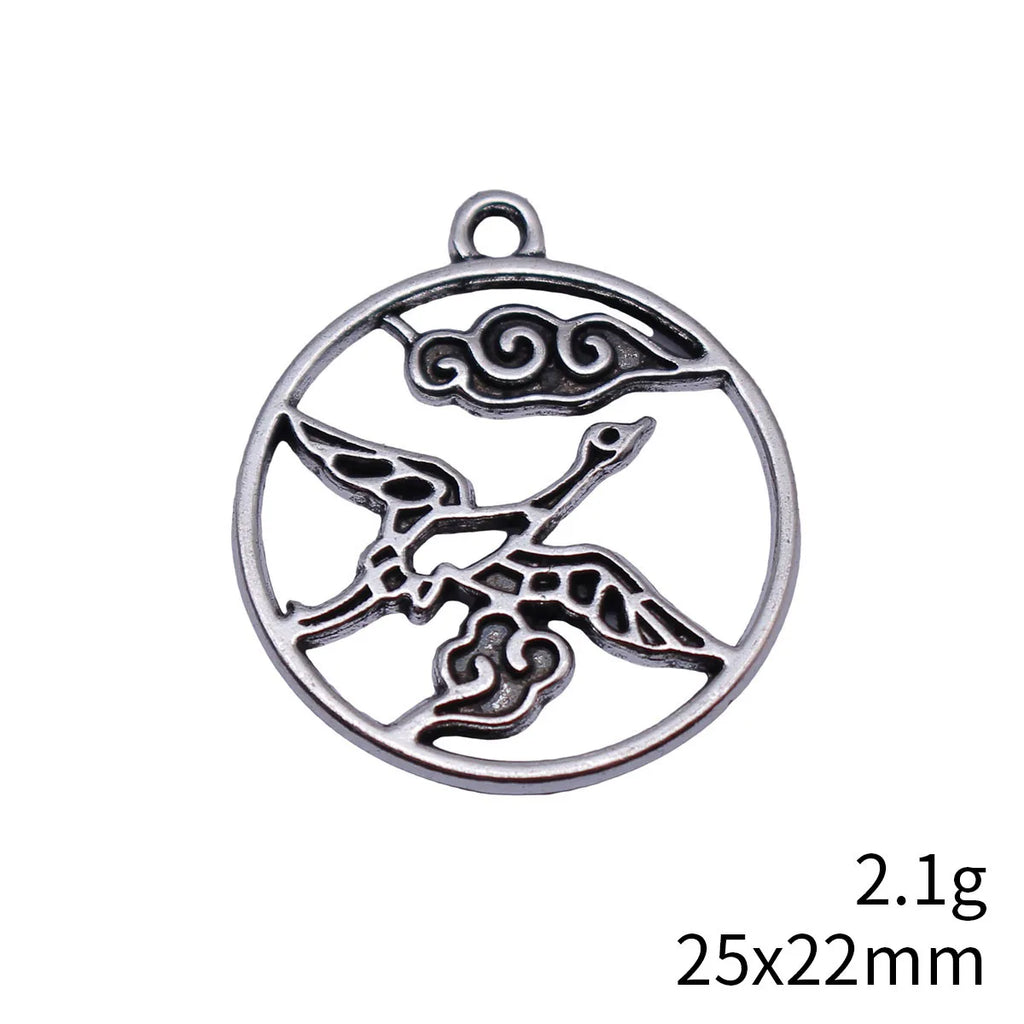 25x22mm 2.1g Antique silver zinc alloy Crane charm pendant for Chinese style jewelry making
