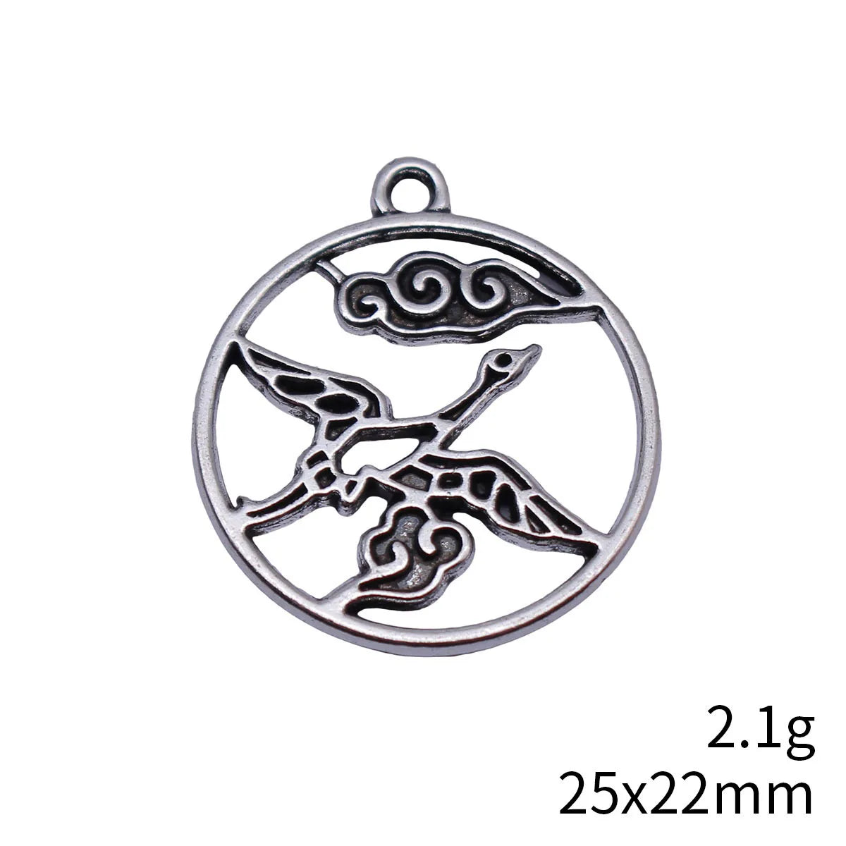 25x22mm 2.1g Antique silver zinc alloy Crane charm pendant for Chinese style jewelry making