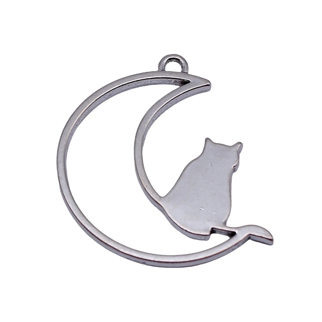 40x33mm 6.4g Antique Silver Zinc Alloy Hollow Moon Cat Charm Pendant for DIY Necklace Jewelry Making