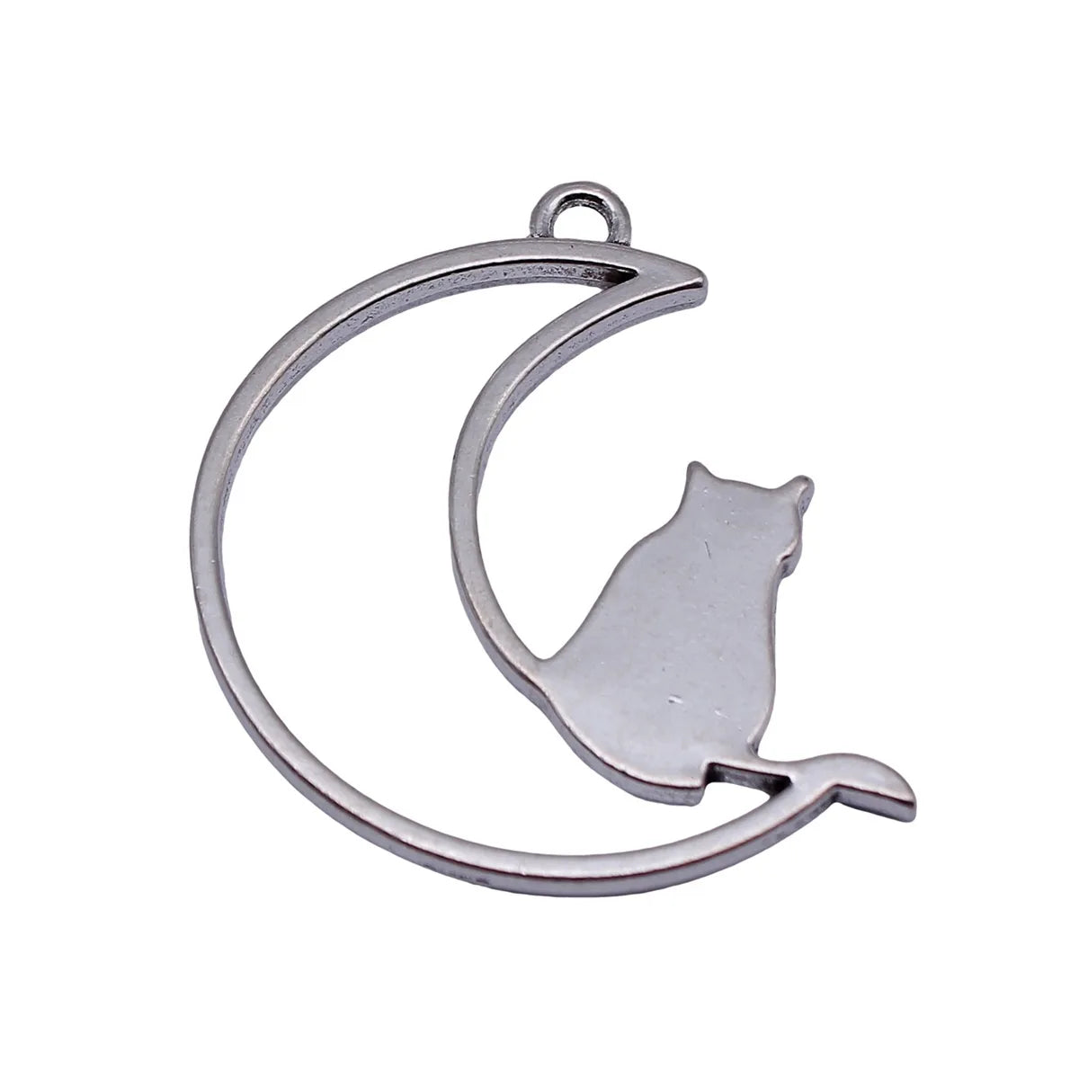 40x33mm 6.4g Antique Silver Zinc Alloy Hollow Moon Cat Charm Pendant for DIY Necklace Jewelry Making