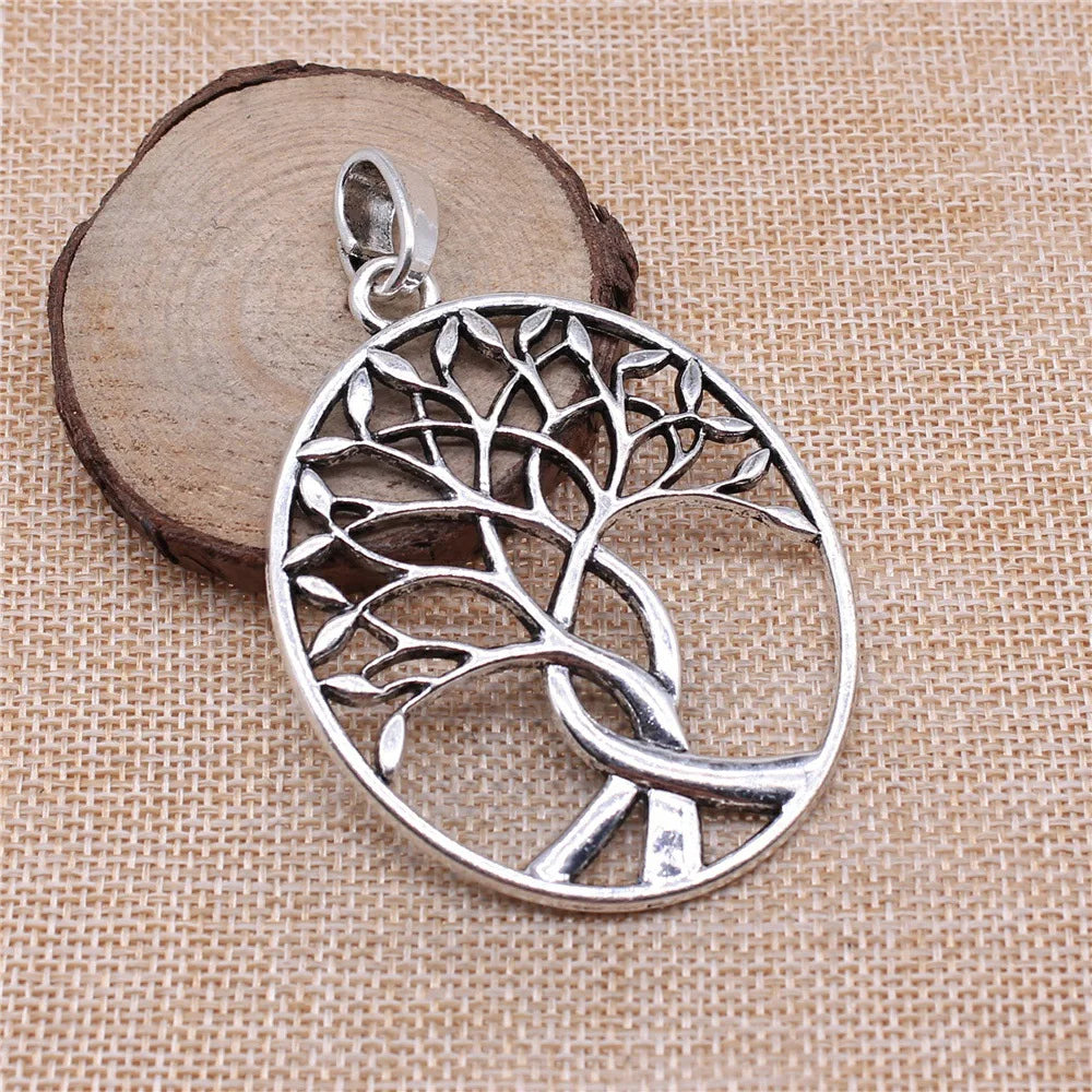 68x53mm 19g Antique Silver Zinc Alloy Round Tree of Life Charm Pendant for DIY Necklace Jewelry Making