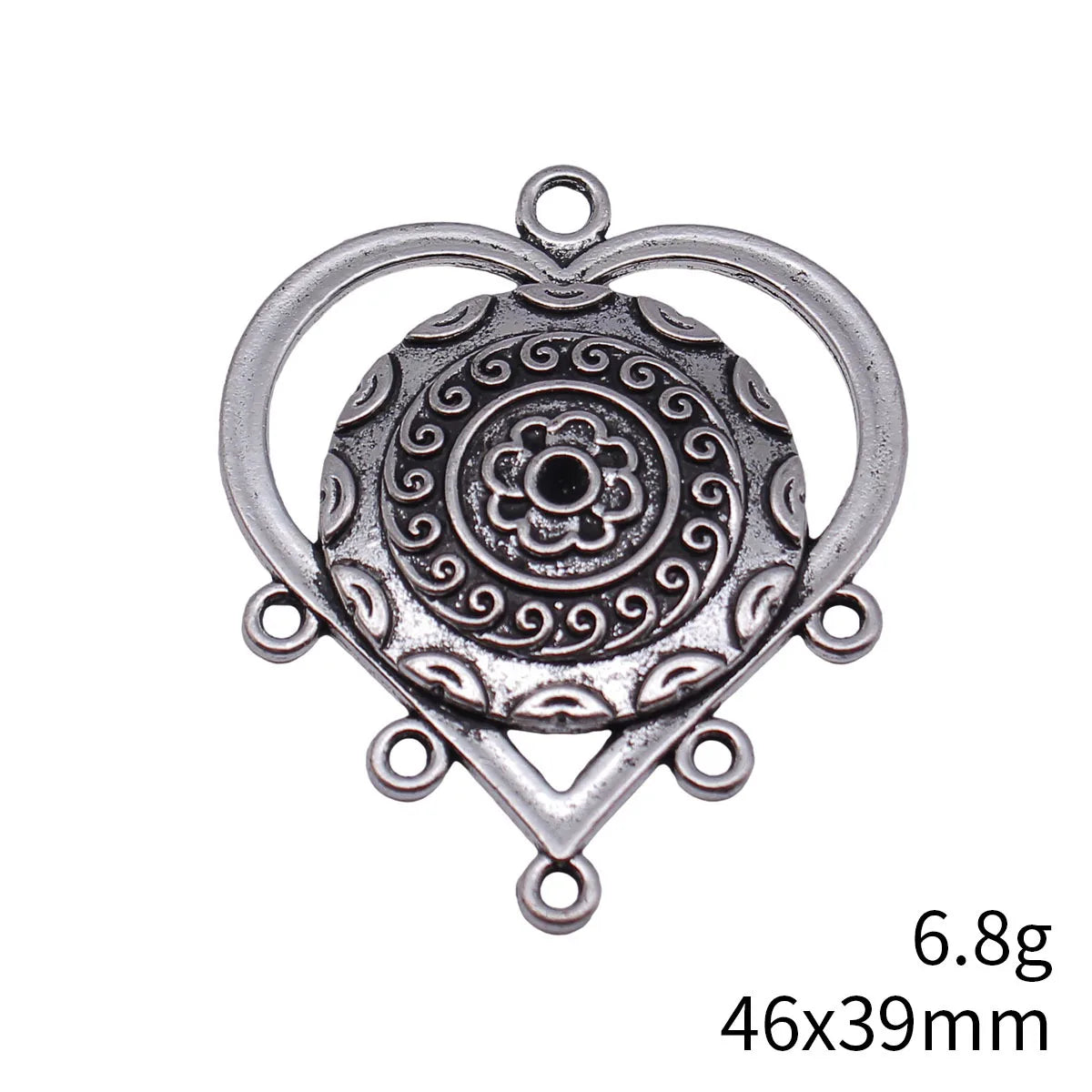 46x39mm 6.8g Multicolor Zinc Alloy Hollow Heart Connector Charm for DIY Earrings Jewelry Making