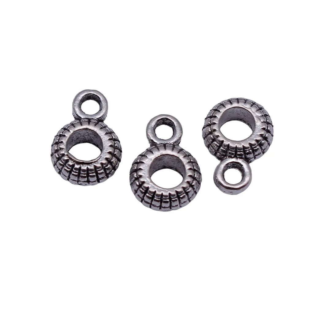 9.9x6.9x3.3mm 0.51g Antique Silver Zinc Alloy Textured Three-Hole Bail Connector for DIY Jewelry Making