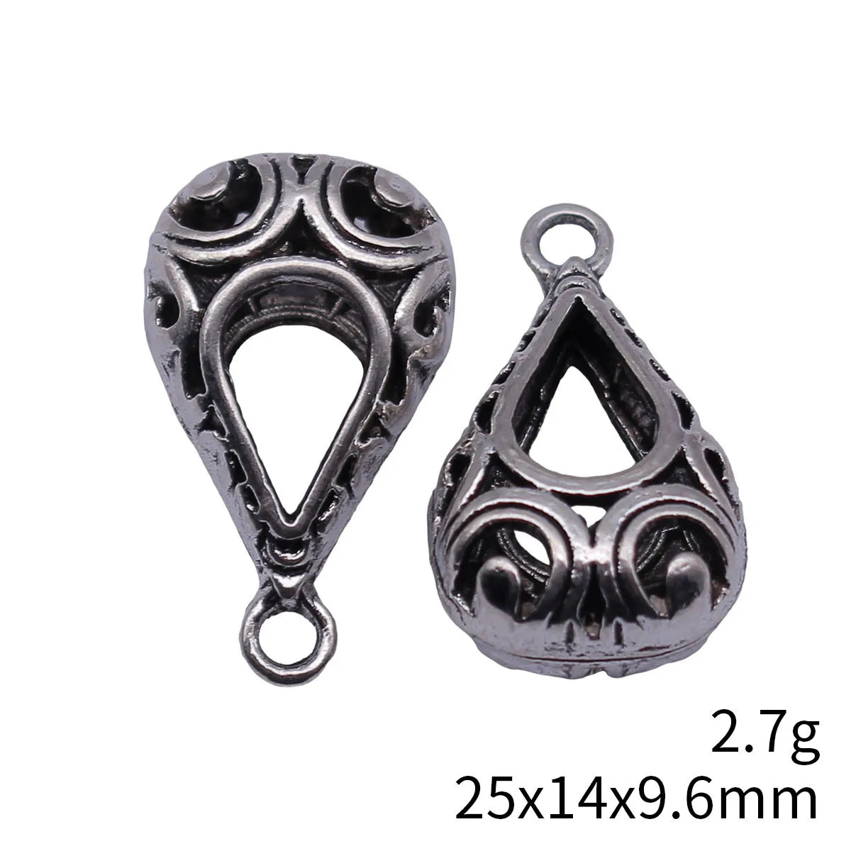 25x14x9.6mm 2.7g Antique Silver Zinc Alloy 3D Hollow Floral Teardrop Earring Charms for DIY Jewelry Making