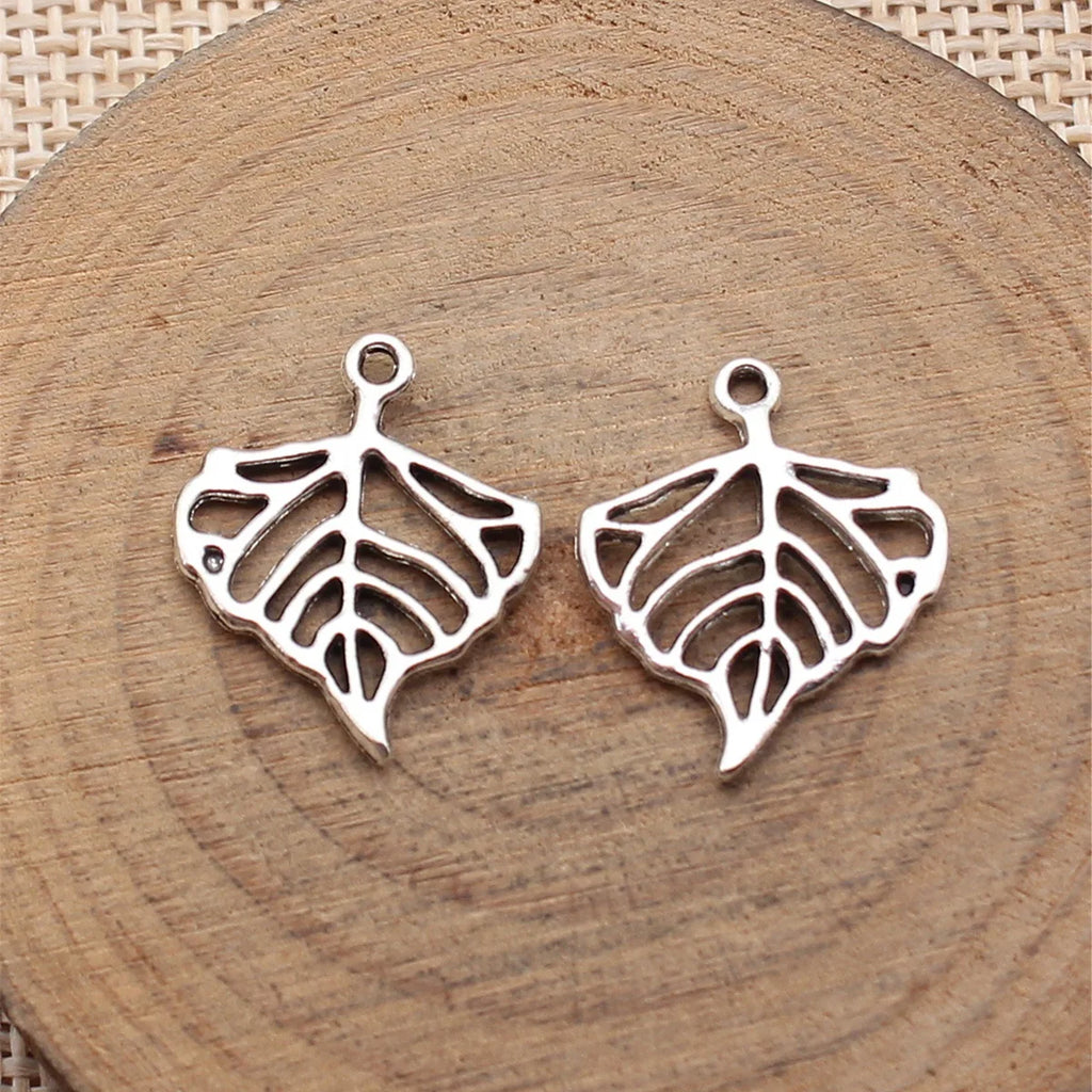 20x17mm 0.78g Antique Silver Zinc Alloy Hollow Leaf Charm Pendant for DIY Necklace Bracelet Making