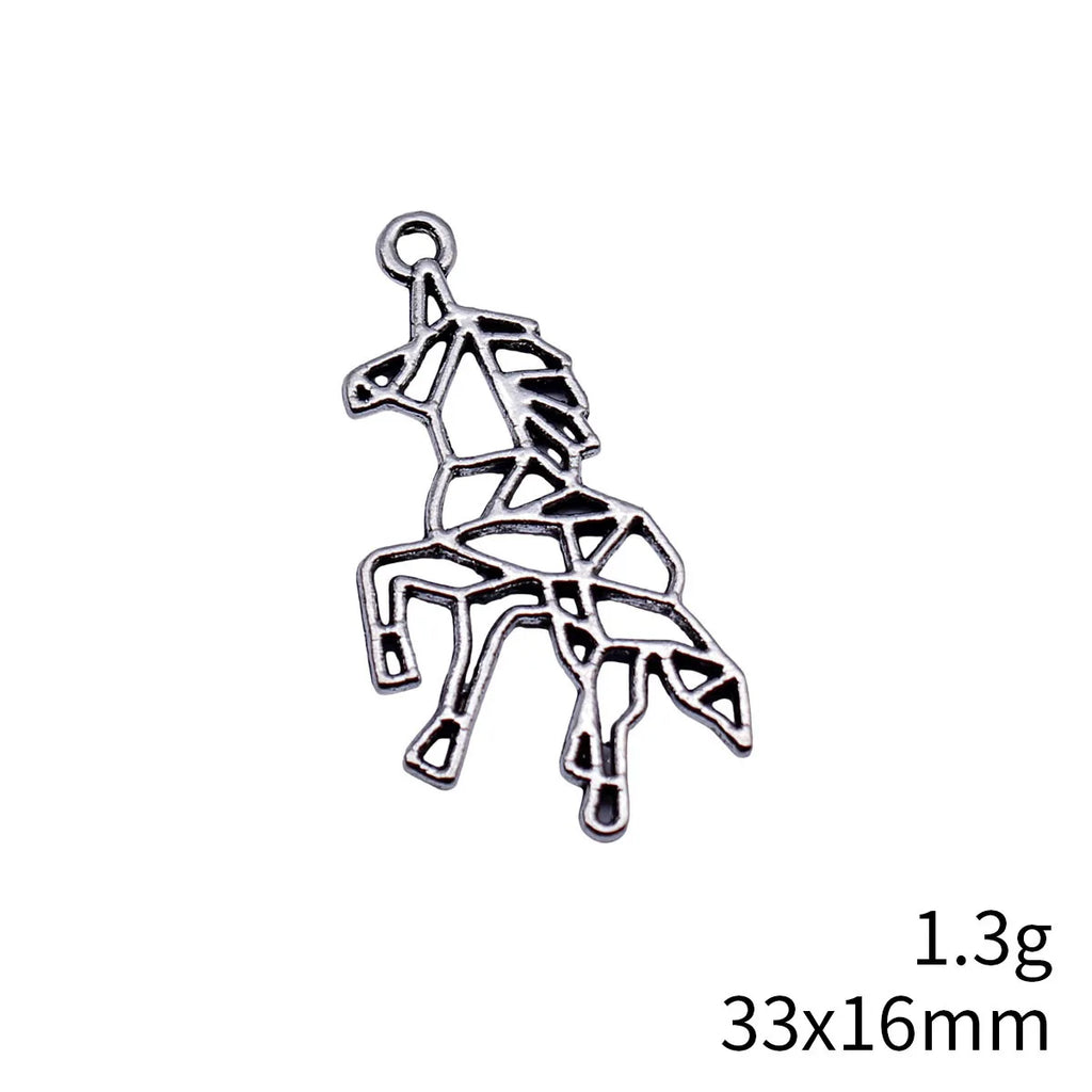 33x16mm 1.3g Antique Silver Zinc Alloy Hollow Unicorn Charm Pendant for DIY Bracelet Necklace