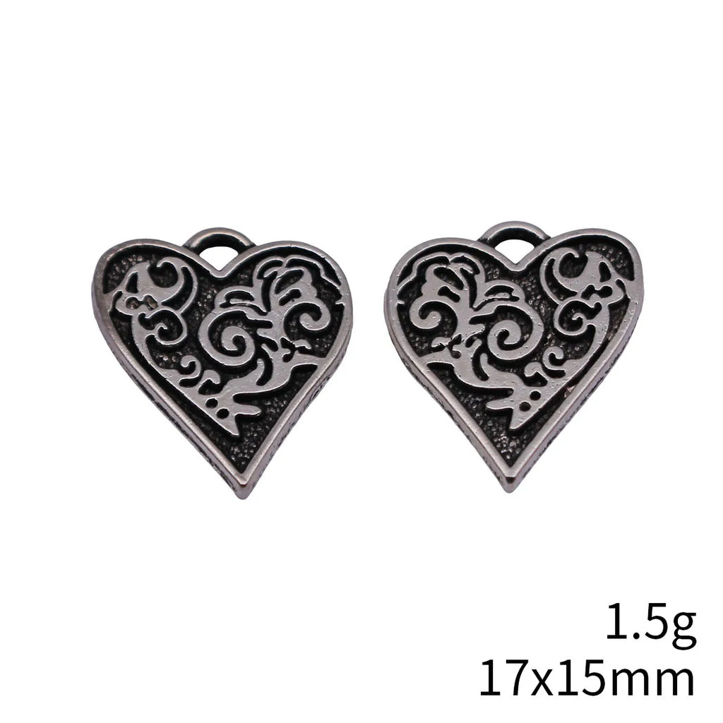 17x15mm 1.5g Antique Silver Zinc Alloy Embossed Heart Double Sided Charm Pendant for DIY Necklace Jewelry Making