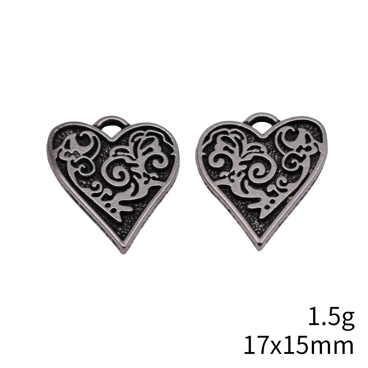 17x15mm 1.5g Antique Silver Zinc Alloy Embossed Heart Double Sided Charm Pendant for DIY Necklace Jewelry Making