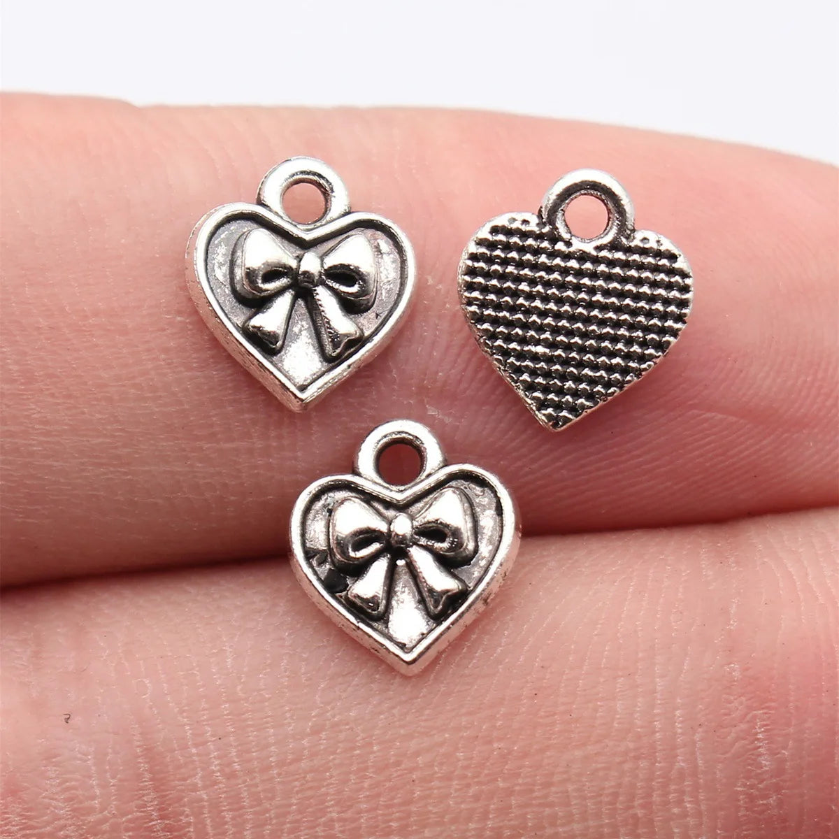 10x9.4mm 0.57g Antique Silver Zinc Alloy Bow Heart Butterfly Charm Pendant for DIY Bracelet Necklace Making