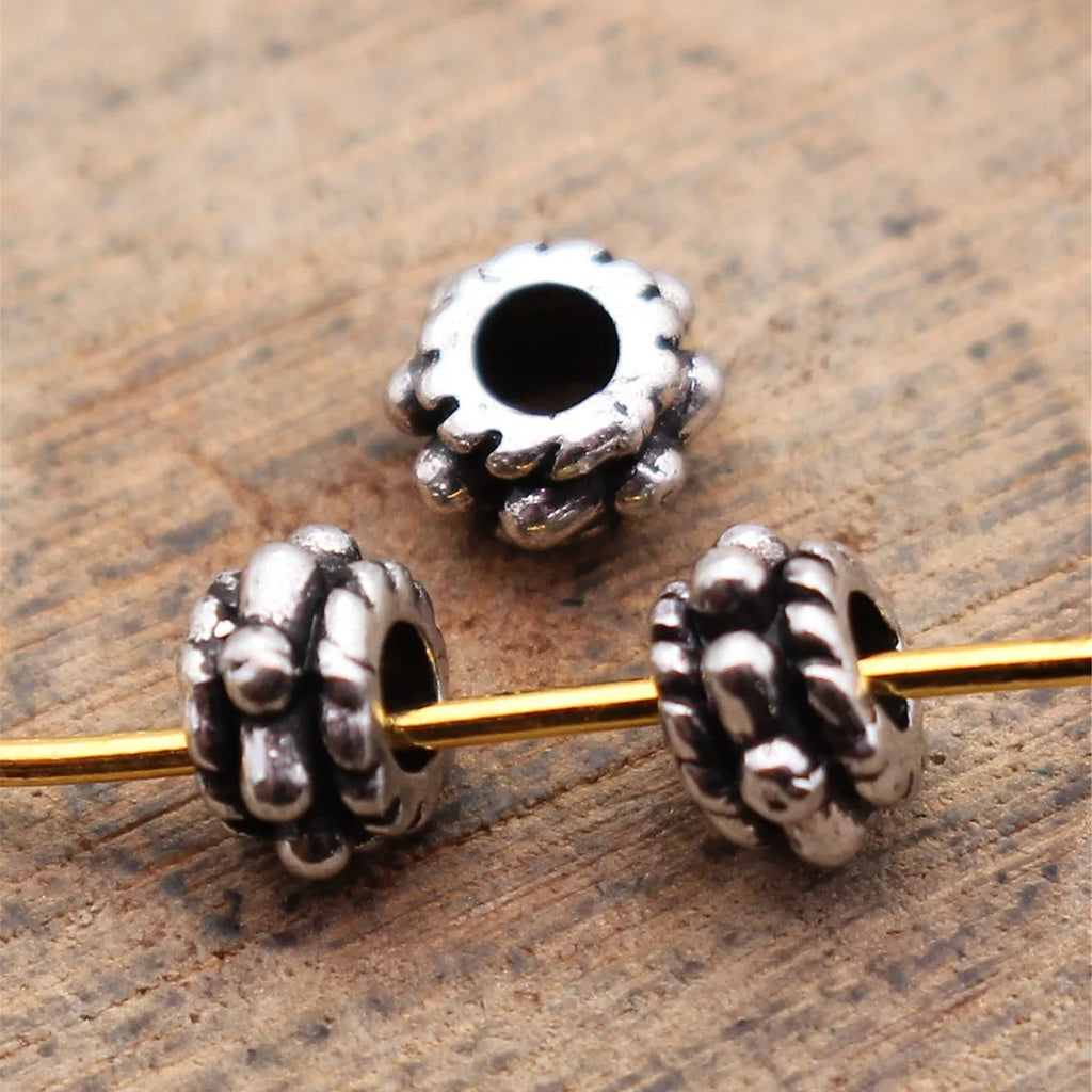 5x5x3.1mm 0.18g Antique Silver Zinc Alloy Raised Dot Round Loose Metal Beads for DIY Bracelet Making