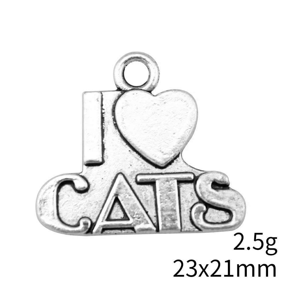 23x21mm 2.5g Antique Silver Zinc Alloy I Love Cat Charm Pendant for DIY Necklace Bracelet Jewelry