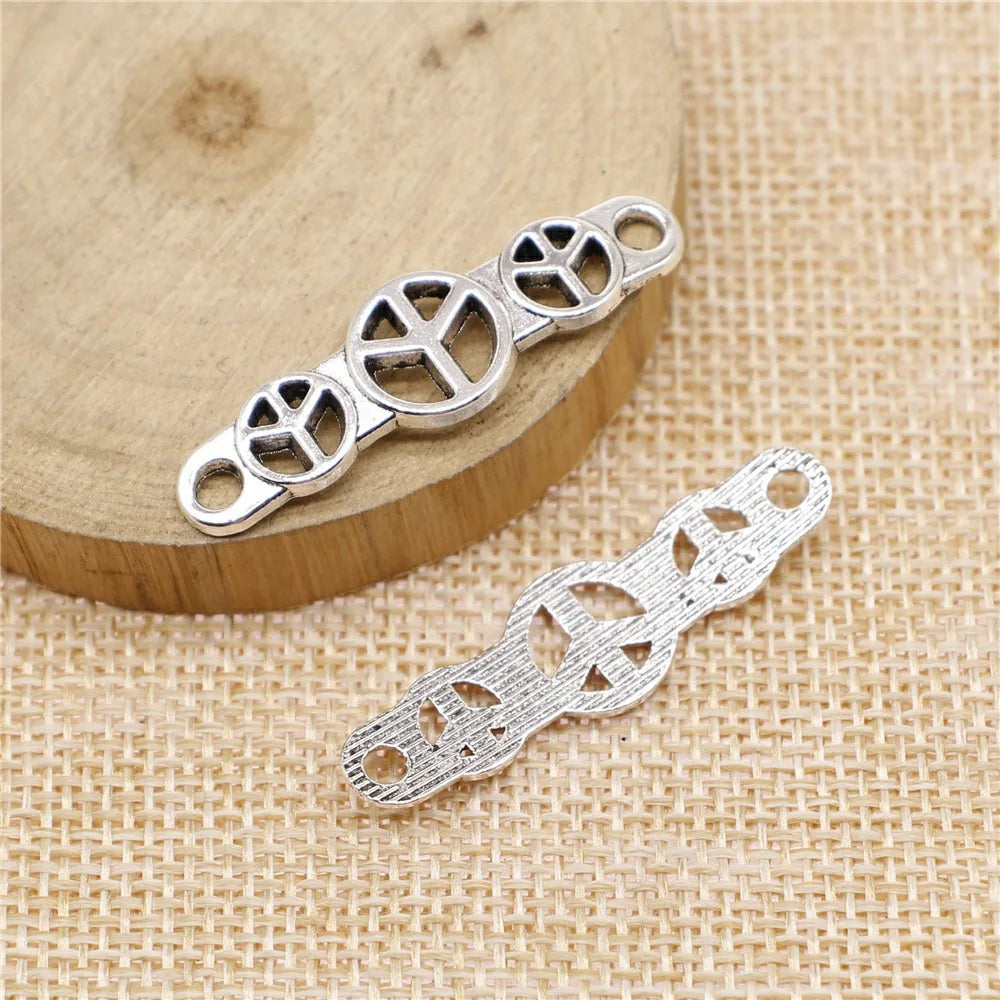11x39mm 1.9g Antique Silver Zinc Alloy Peace Sign Connector Charm for Bracelet Jewelry Making