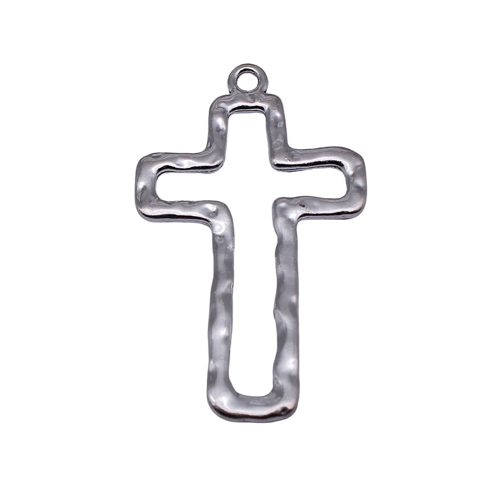 67x40mm 9.6g Antique Silver Zinc Alloy Hammered Openwork Cross Hollow Charm Pendant for DIY Jewelry Making