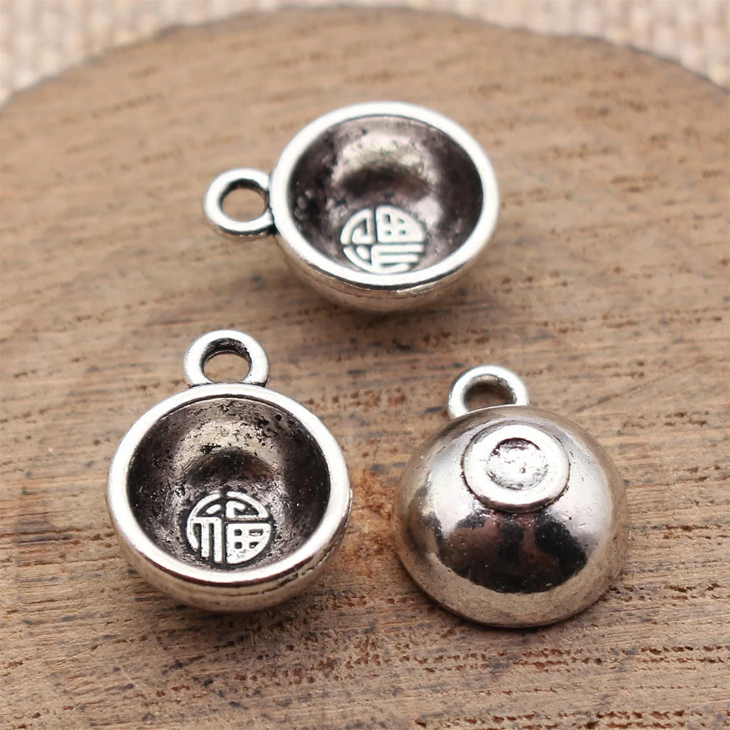 14x11x6mm 1.6g Multicolor Zinc Alloy Chinese Fu Bowl Charm Pendant for DIY Necklace Jewelry Making