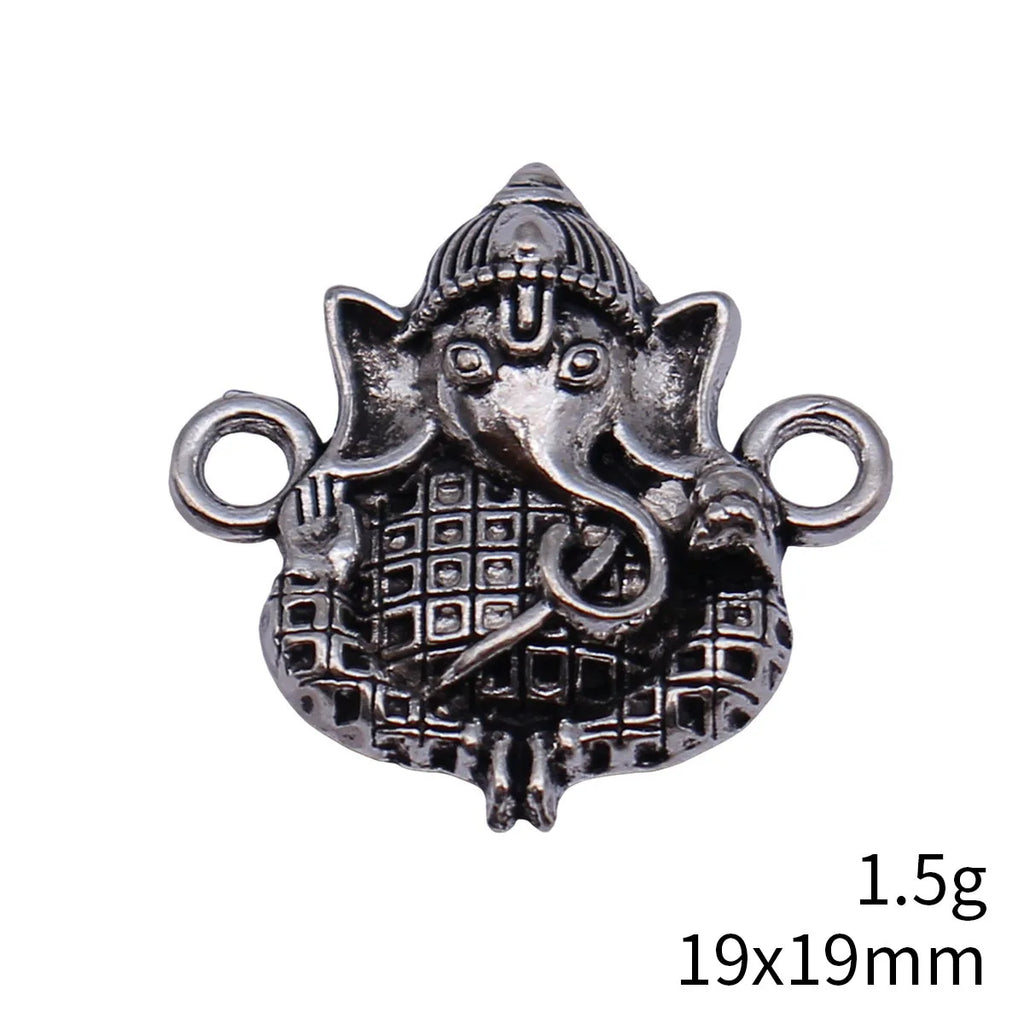 19x19mm 1.5g Antique Silver Zinc Alloy Indian Elephant Head God Connector Charm for DIY Jewelry Making
