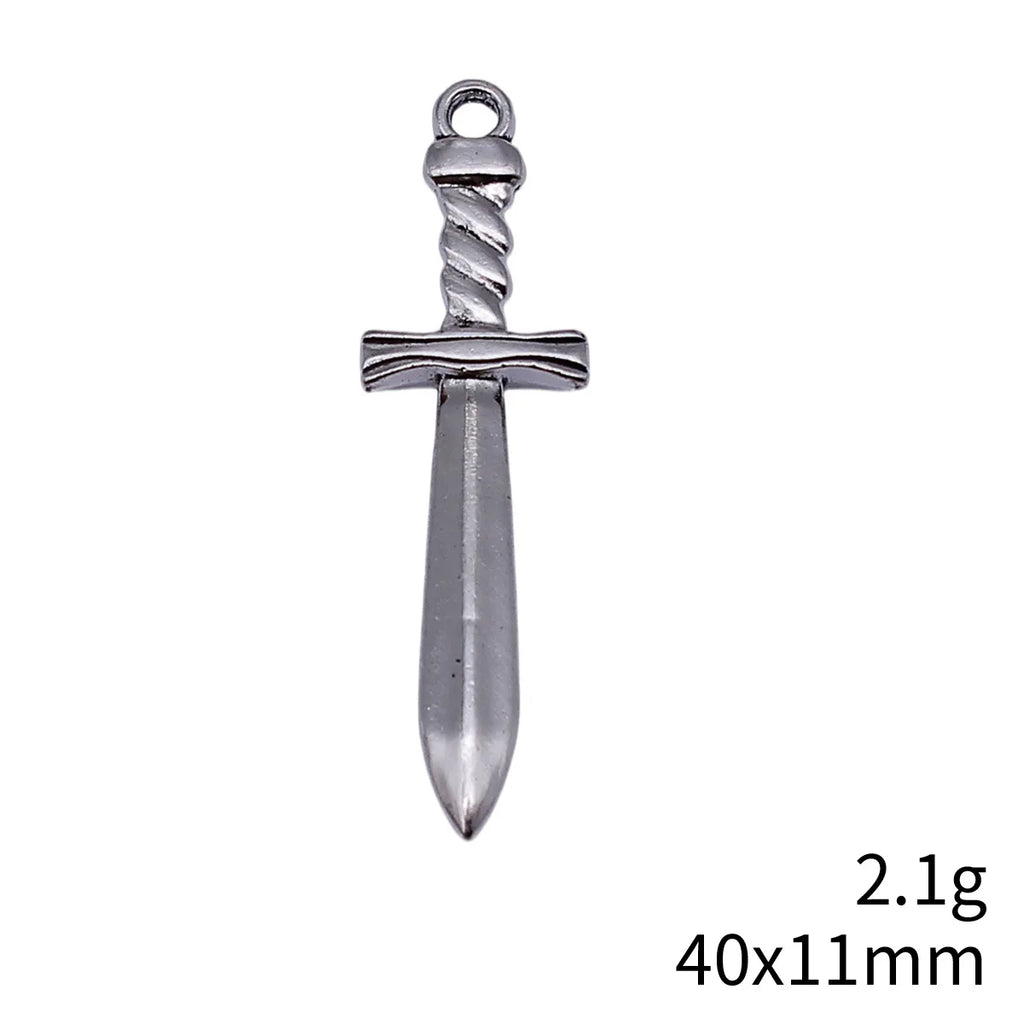 40x11mm 2.1g Antique Silver Zinc Alloy Sword Charm Pendant for Gothic DIY Jewelry Making