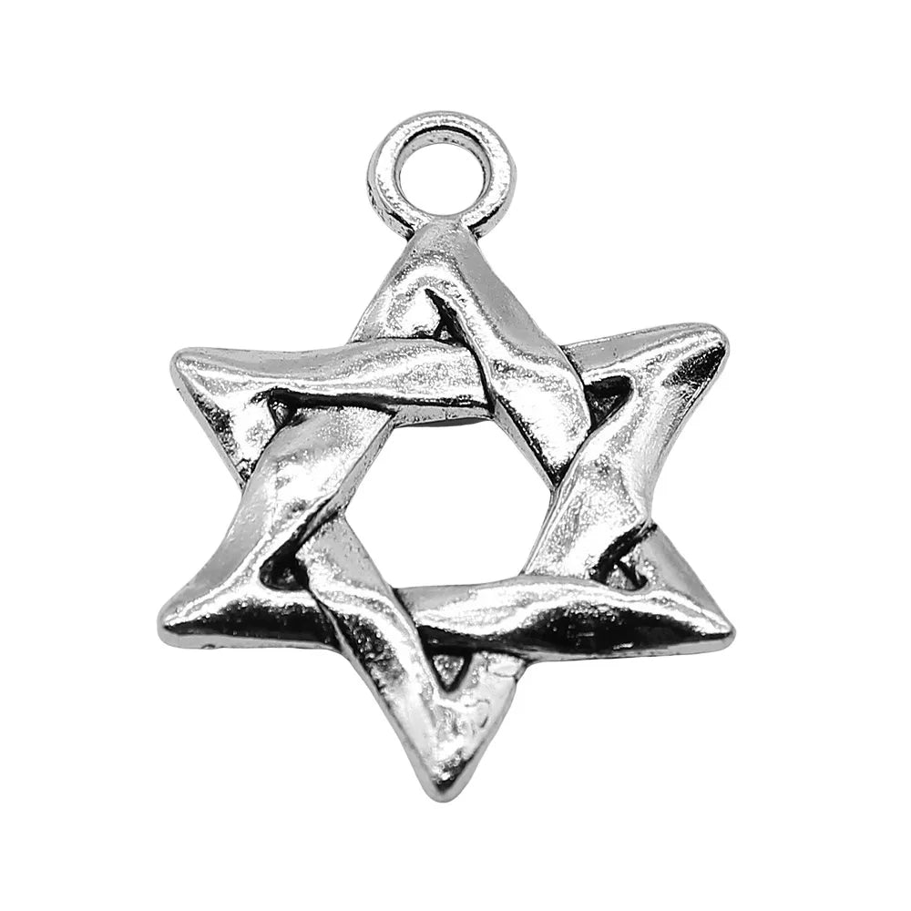 25x34mm 3.9g Antique Silver Zinc Alloy Hexagram Star Charm Pendant for DIY Necklace Bracelet Making