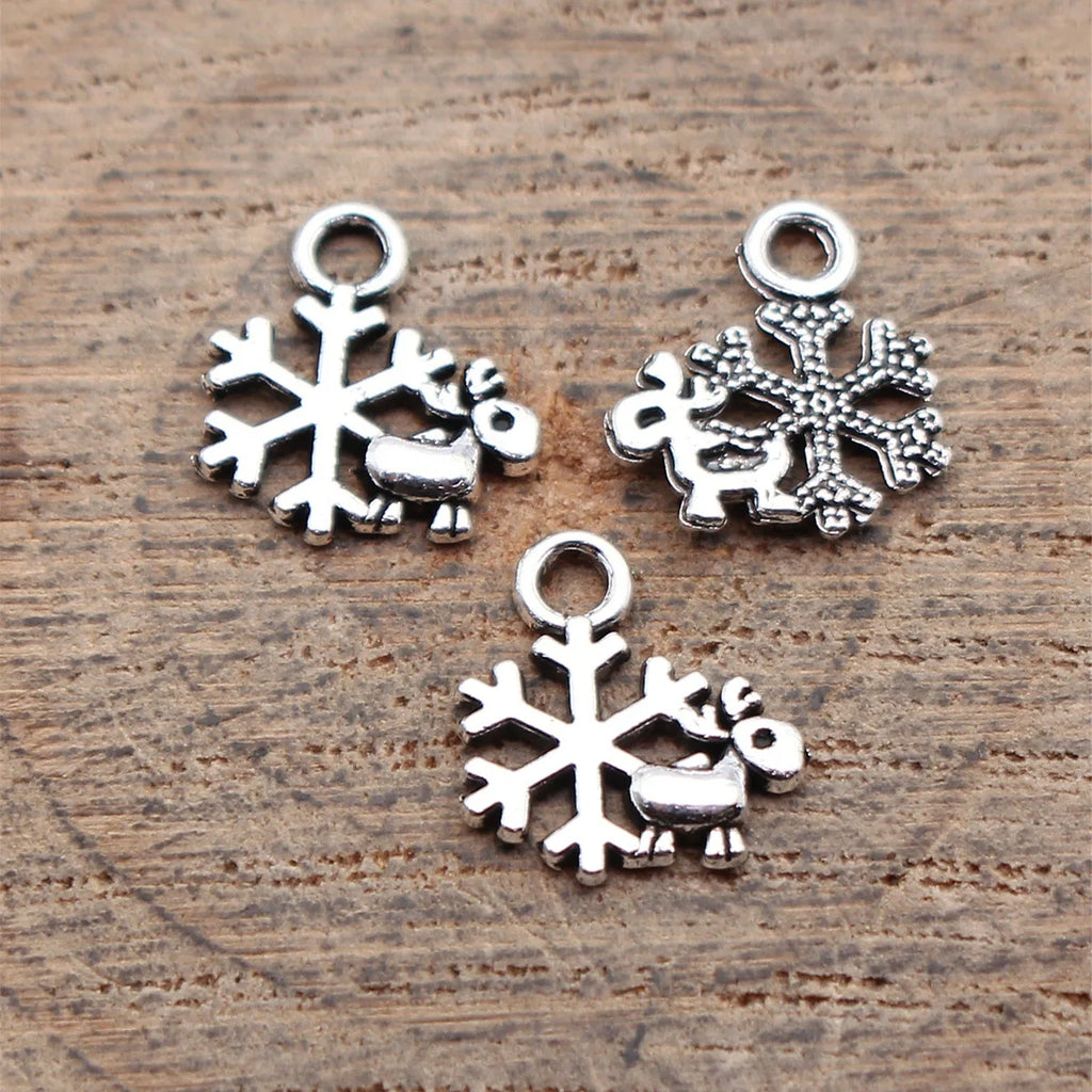 11x10mm 0.25g Antique Silver Zinc Alloy Deer Snowflake Charm Pendant for DIY Christmas Jewelry Making