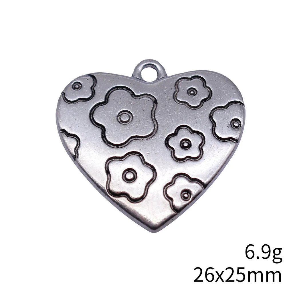 26x25mm 6.9g Antique Silver Zinc Alloy Love Amour Amore Flower Heart Charm Pendant for Necklace Making