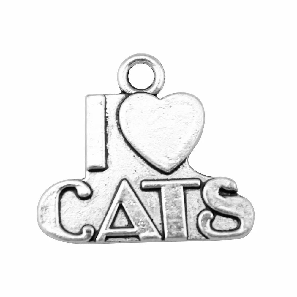 23x21mm 2.5g Antique Silver Zinc Alloy I Love Cat Charm Pendant for DIY Necklace Bracelet Jewelry