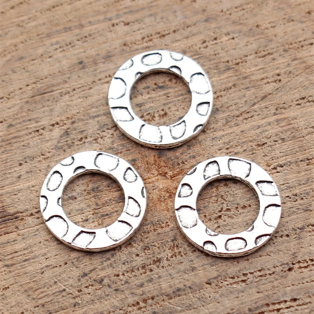 10x10mm 0.3g Antique Silver Zinc Alloy Double-Sided Hammered Round Ring Connector Charm for DIY Jewelry