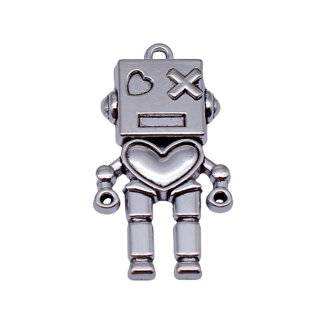 37x20mm 3.6g Antique Silver Zinc Alloy Heart Robot Charm Pendant for DIY Necklace Jewelry Making