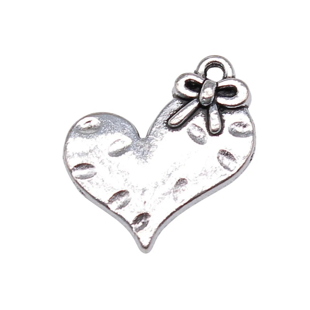 23x21mm 3.3g Antique Silver Zinc Alloy Bow Heart Butterfly Charm Pendant for DIY Necklace Bracelet Jewelry