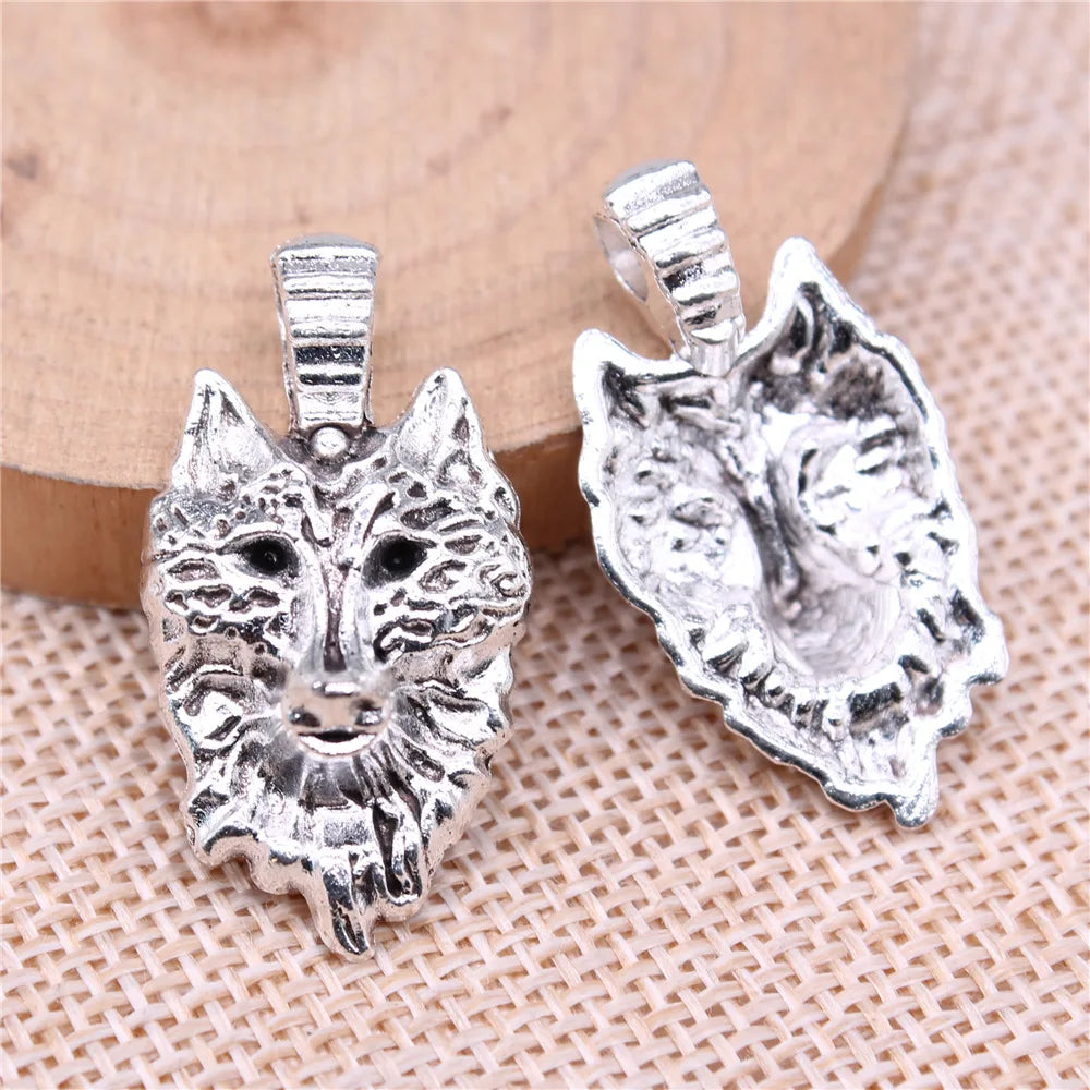32x17mm 3.3g Multicolor Zinc Alloy Wolf Head Charm Pendant for DIY Necklace Bracelet Making
