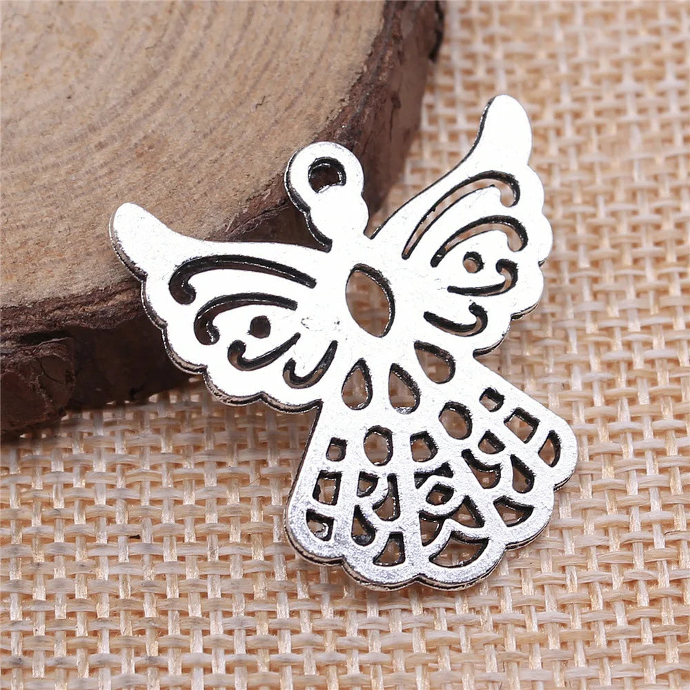 28x27mm 3.3g Antique Silver Zinc Alloy Angel Charm Pendant for DIY Necklace Bracelet Jewelry Making