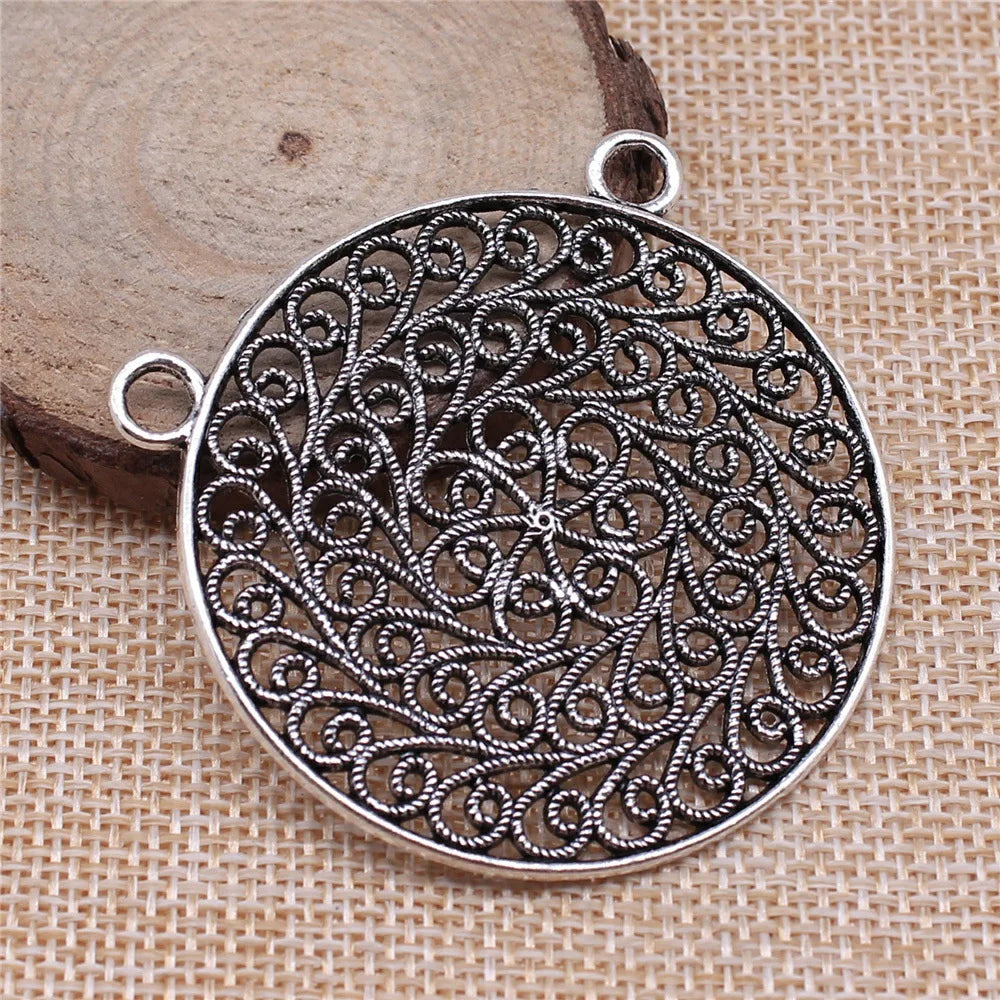 58x52mm 9.5g Antique Silver Zinc Alloy Mandala Pattern Charm Pendant for DIY Necklace Jewelry Making