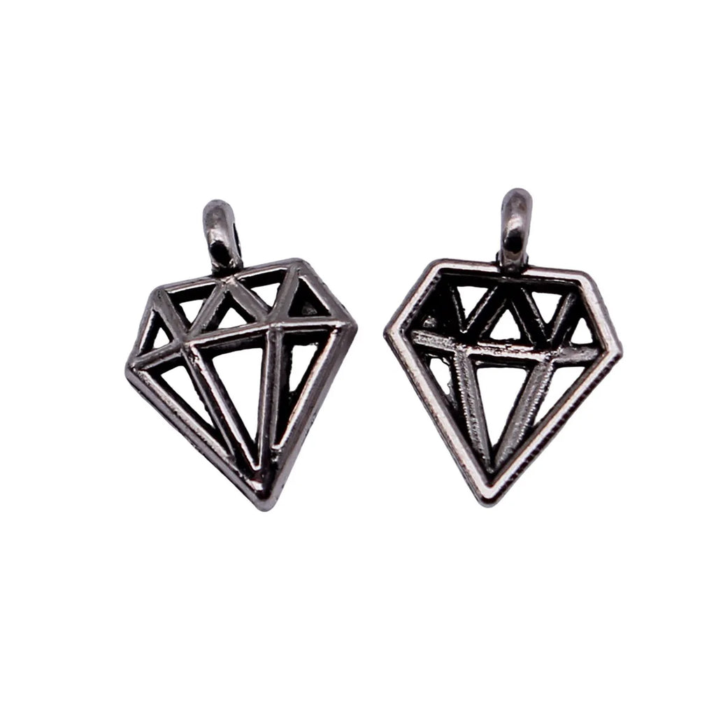 13x9.8mm 0.39g Antique Silver Zinc Alloy Hollow Diamond Shape Charm Pendant for DIY Necklace Jewelry