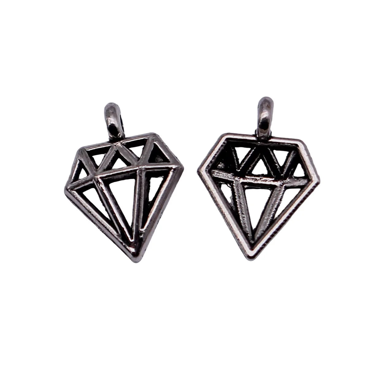 13x9.8mm 0.39g Antique Silver Zinc Alloy Hollow Diamond Shape Charm Pendant for DIY Necklace Jewelry