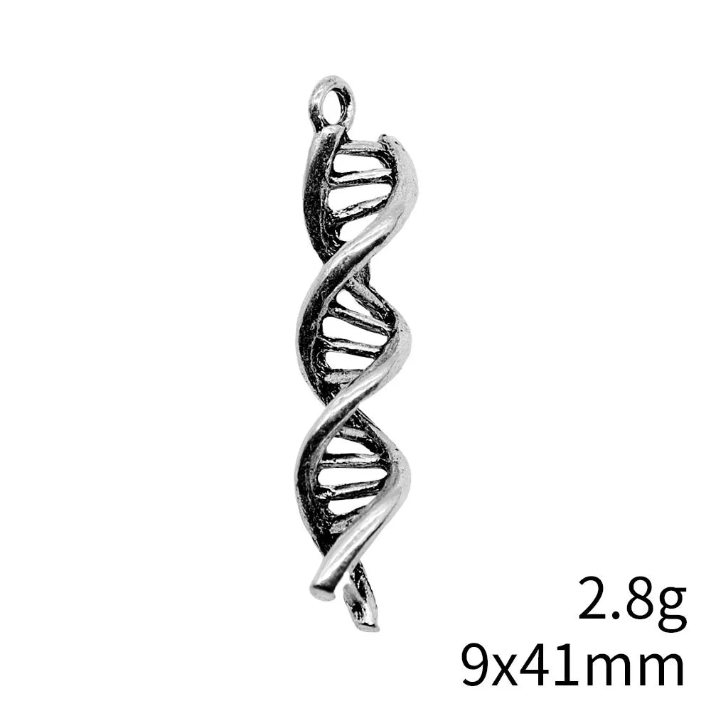 9x41mm 2.8g Antique Silver Zinc Alloy DNA Helix Charm Pendant for DIY Science Theme Jewelry Making