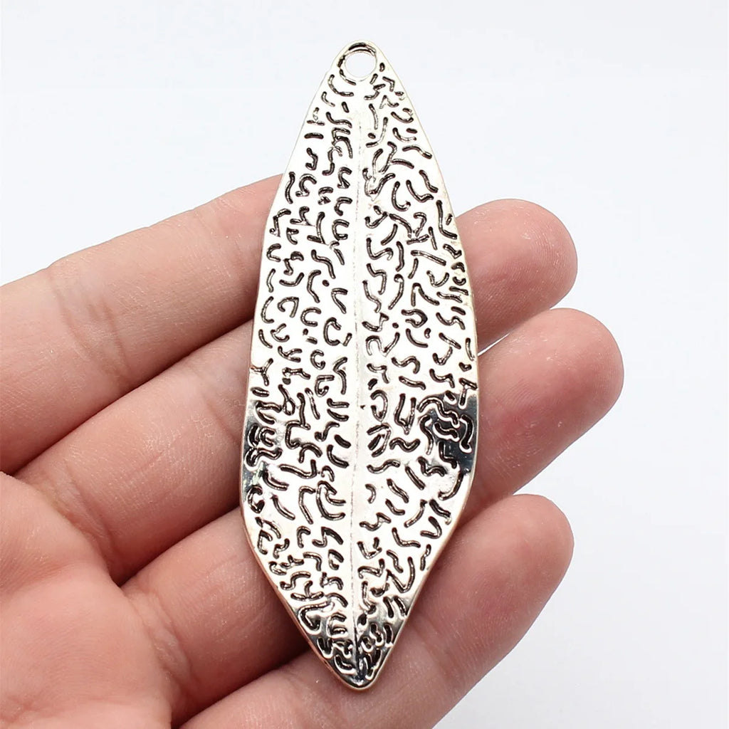 94x31mm 22g Antique Silver Zinc Alloy Large Textured Leaf Charm Pendant for DIY Necklace Making