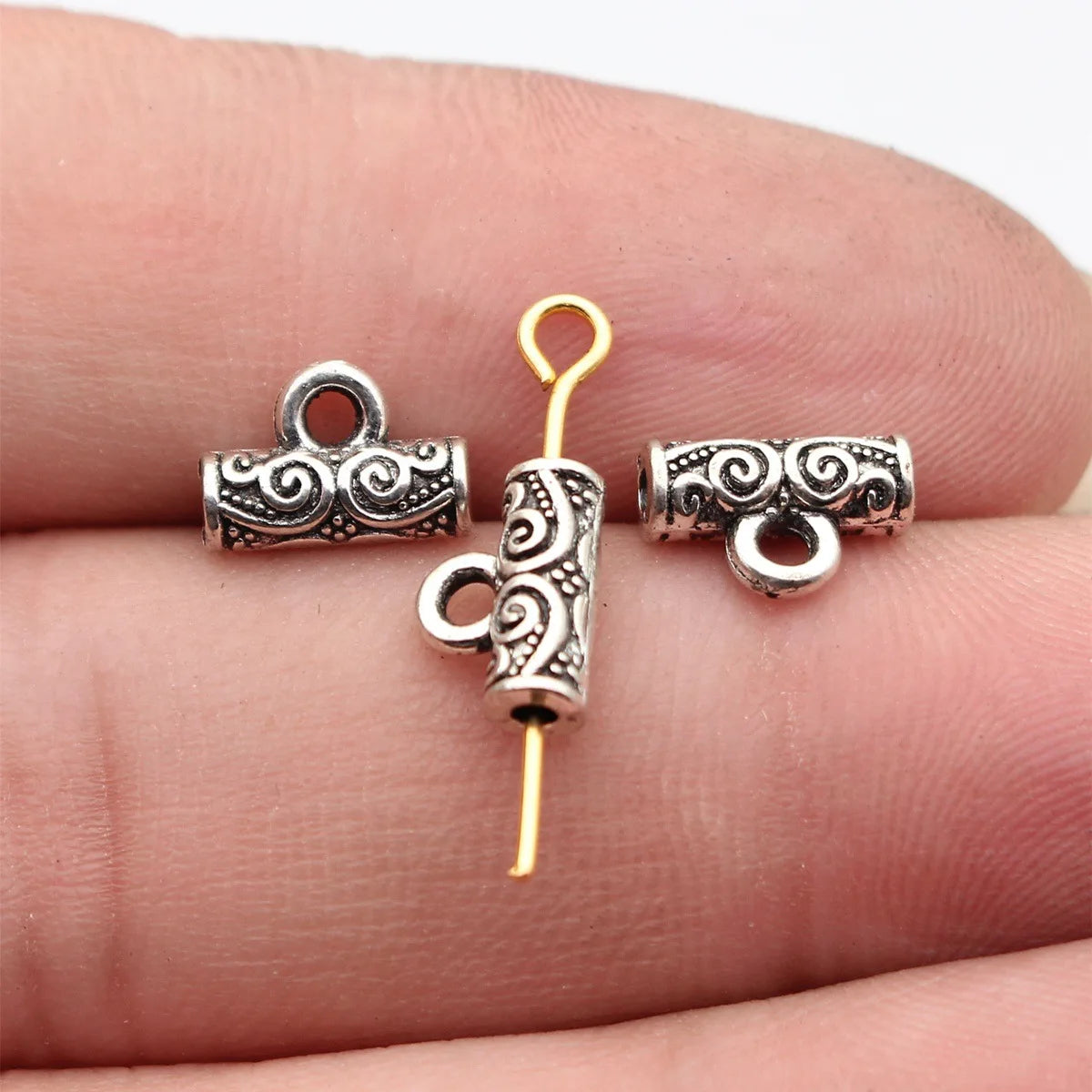 9.6x6.5x3.7mm 0.5g Multicolor Zinc Alloy Textured Three-Hole Bail Connector Charm for DIY Jewelry Making