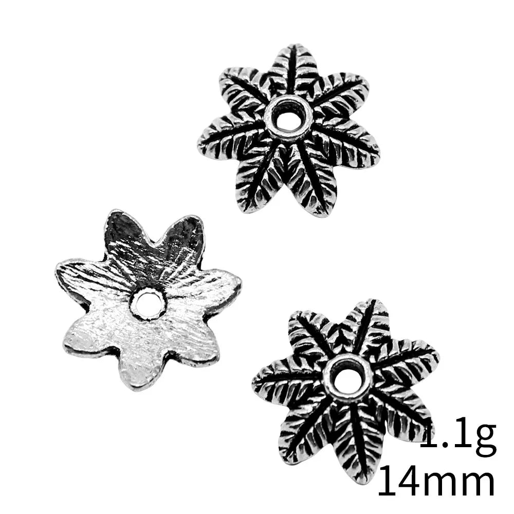 14x14mm 1.1g Antique Silver Zinc Alloy Flower Bead Caps Jewelry Findings for Bead Bracelet Making