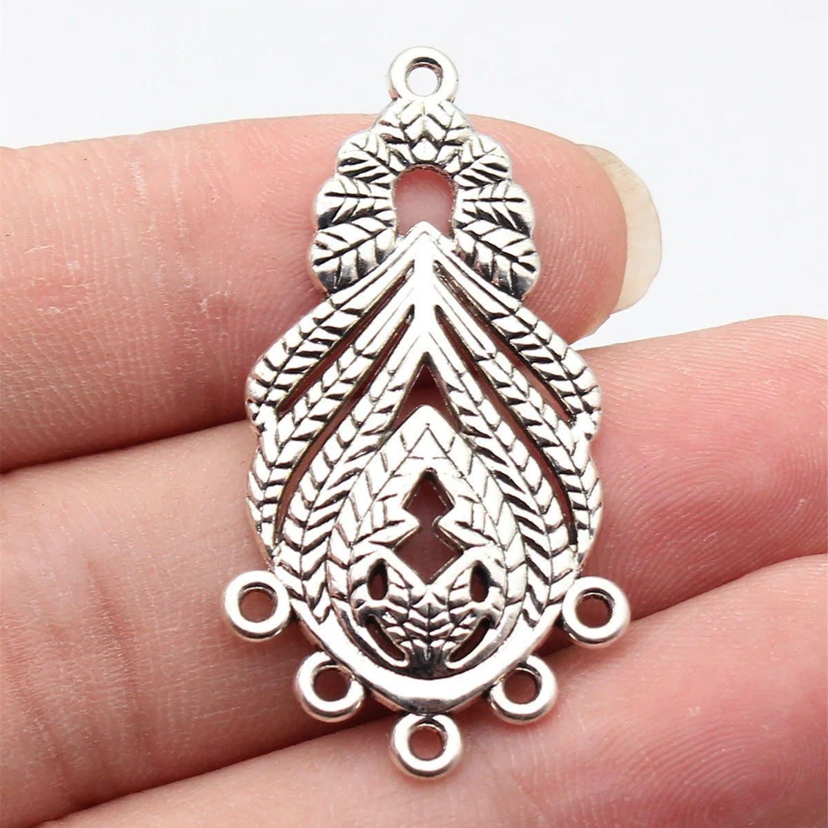 44x24mm 3.2g Multicolor Zinc Alloy Peacock Feather Earring Connector Charm for DIY Earrings Making