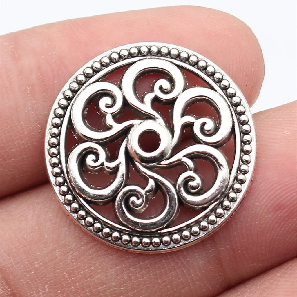 25x25mm 3.2g Antique Silver Zinc Alloy Openwork Floral Round Disc Hollow Bead Caps for DIY Jewelry Findings