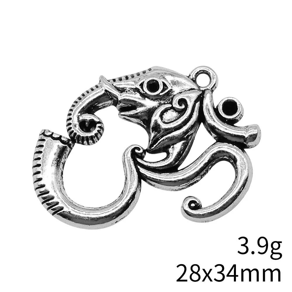 28x34mm 3.9g Antique Silver Zinc Alloy Elephant OM Symbol Charm Pendant for DIY Necklace Jewelry