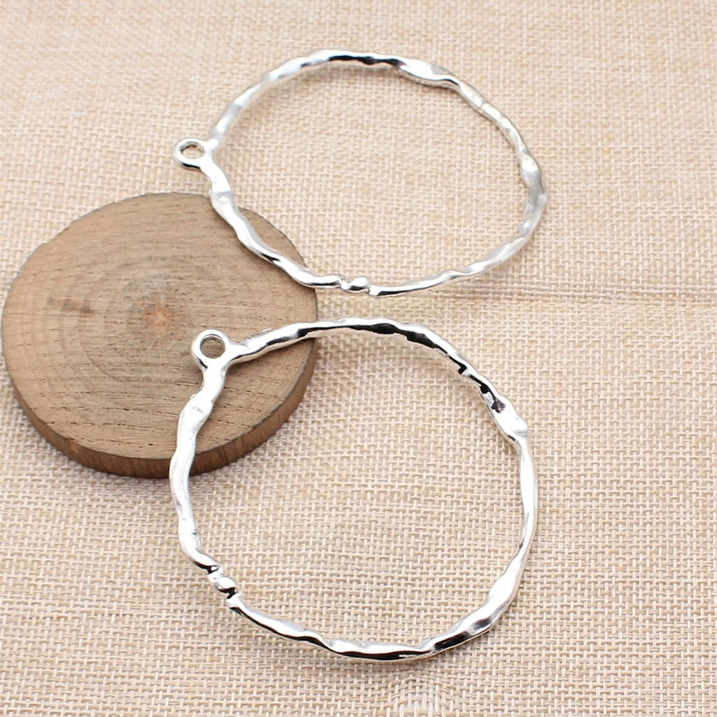 82x71mm 15.2g Antique Silver Zinc Alloy Hammered Large Round Ring Charm Pendant for DIY Jewelry